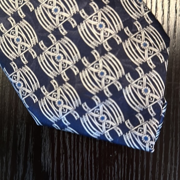 Lanvin Paris Silk Patterned Tie Navy Blue Silver - Picture 3 of 9